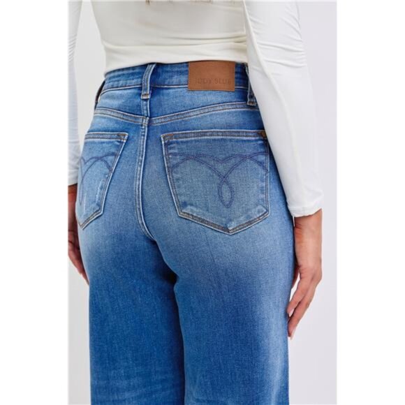 Judy Blue Full Size Distressed High Waist Wide Leg Jeans - Picture 9 of 10
